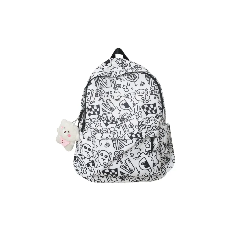 KAMLUI Nylon Double Shoulder Backpack Students Backpack Regular Unisex Multicolor/Black White-6