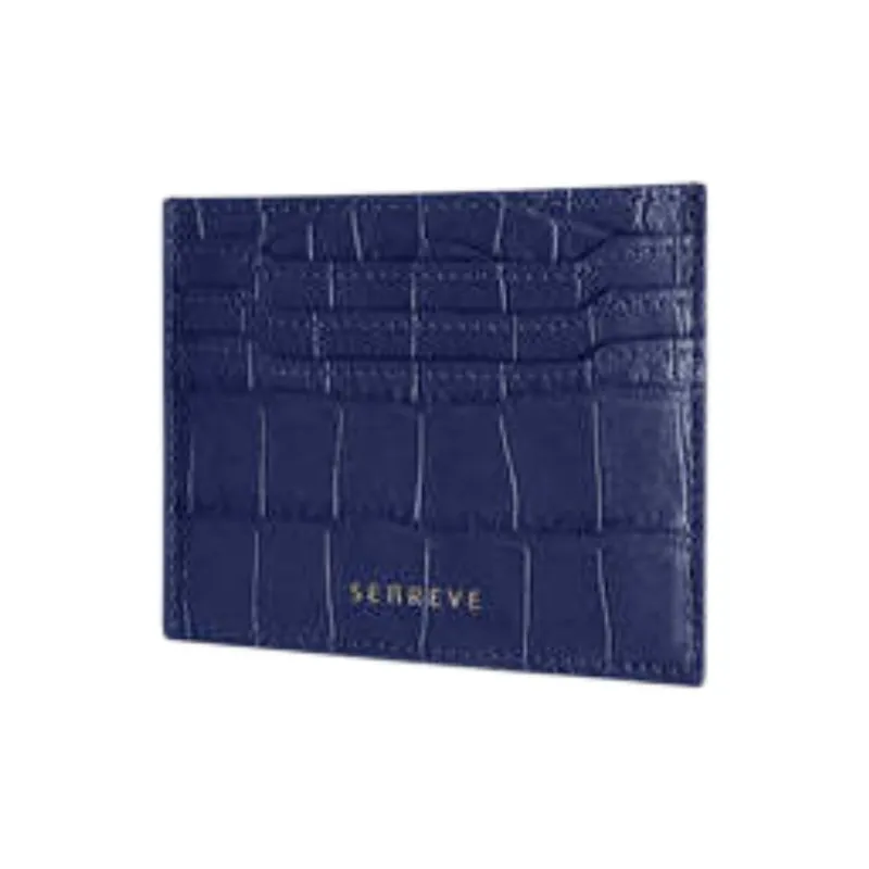 SENREVE Crocodile Pattern Embossed Leather Wallet Women's Ocean Blue With Gold Accents-1