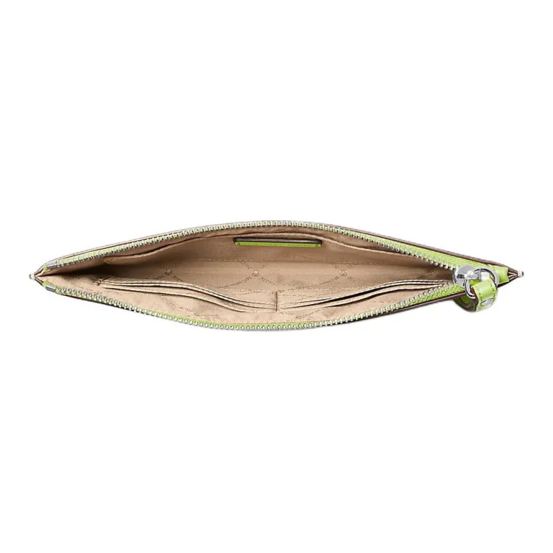 MICHAEL KORS Jet Set Travel Canvas Clutch Large Size Women's Green & White-1
