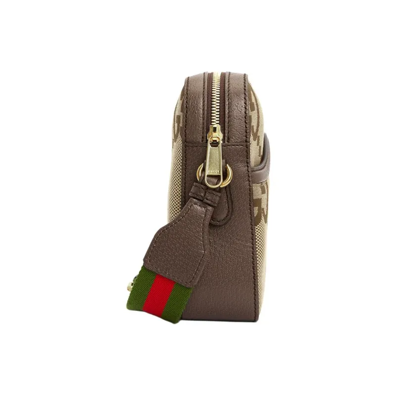 GUCCI Canvas With Leather Messenger Bag Canvas Bag Shoulder Bag Crossbody Bag Unisex Camel/Brown-2