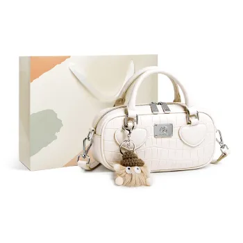 15 MINS Synthetic Leather Crossbody Bag Small Size Women's Ecru/Cherry Blossom Pink
