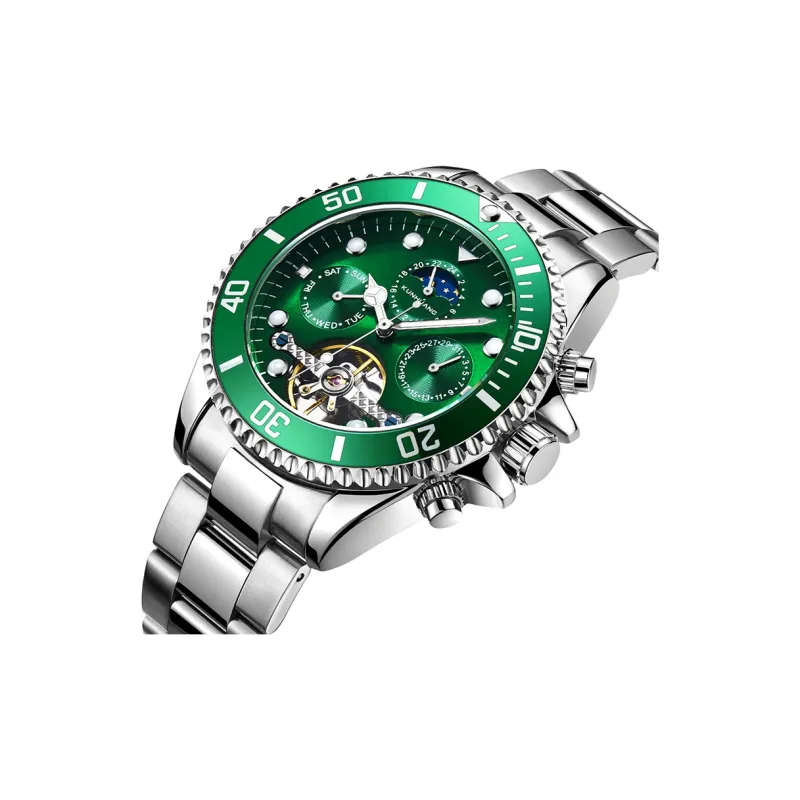 KUN HUANG Nautical Collection Mechanical Movement Stainless Steel Strap Watch Men's Watches Green Dial-10