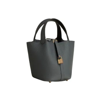 HERMES Picotin Lock Clemence Bullock Leather Swift Calfskin Basket Bag Handbag Women's Gray & Black