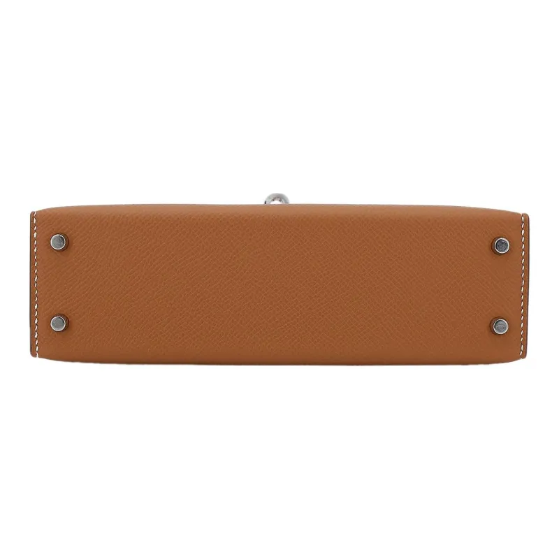 HERMES Mini Kelly 2nd Generation Epsom Leather Kelly Bag Handbags Mini Women's Gold Brown-5