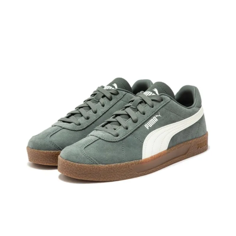 PUMA Club Wear Resistant Low Top Skateboard Shoes Unisex Green White-2