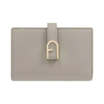 Furla Leather Wallet Medium Size Unisex Light Gray