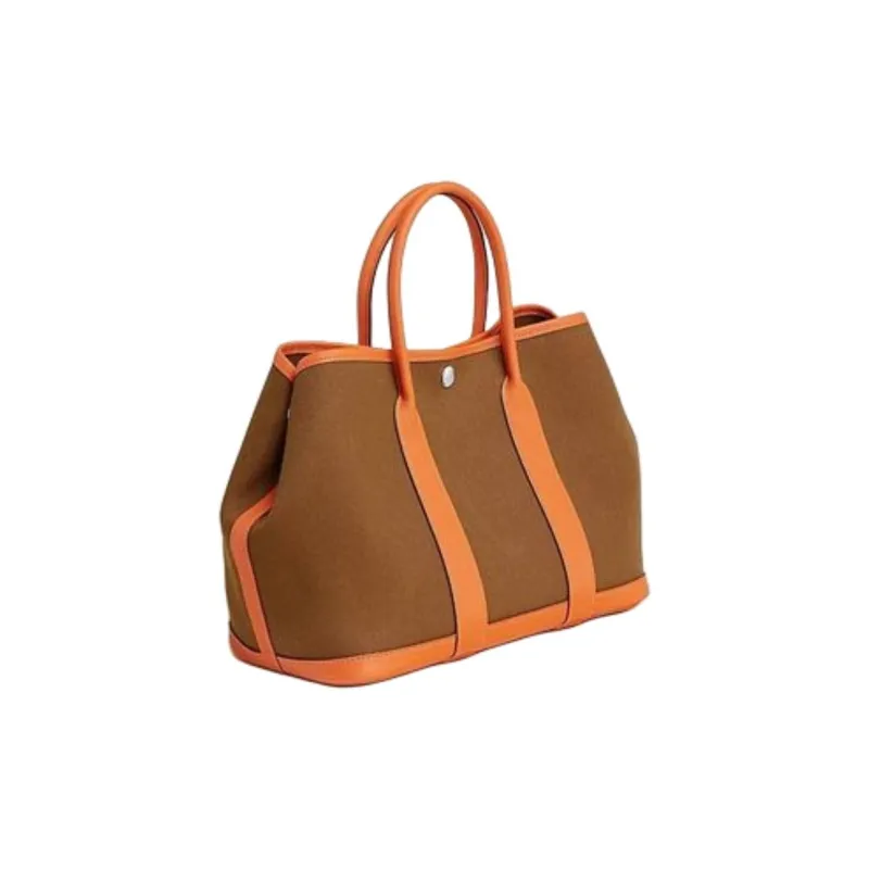 HERMES Garden Party Canvas With Negonda Calfskin Garden Bag, Canvas Bag, Handbag Women's Alezan Orange-1