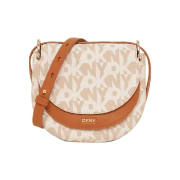 DKNY Leather And Polyester Blend Shoulder Bag Crossbody Bag Medium Size Women's Light Brown