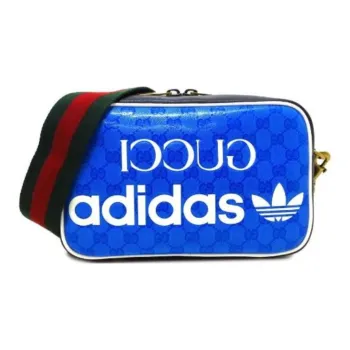GUCCI Adidas Collaboration Canvas With Leather Trim Camera Bag Shoulder Bag Crossbody Bag Small Size Women's Blue