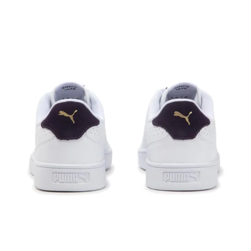 PUMA Shuffle Perf Anti Slip Wear Resistant Low Top Skateboard Shoes Unisex White Gold-3