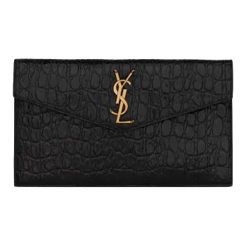 SAINT LAURENT UPTOWN Cow Leather Envelope Bag Clutches Small Size Women's Black
