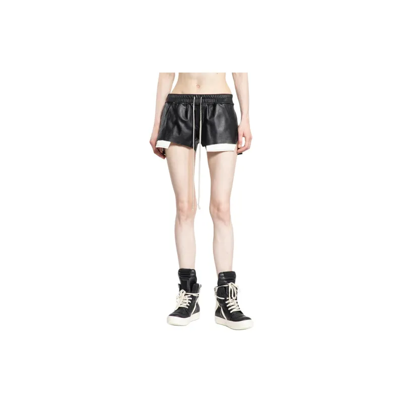RICK OWENS Fog Drawstring Leather Shorts-1