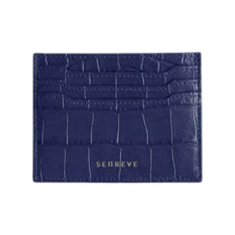 SENREVE Crocodile Pattern Embossed Leather Wallet Women's Ocean Blue With Gold Accents-0