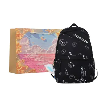 BRINCH Nylon Backpack Unisex Black/White/Orange