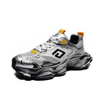 Devanro Slip-Resistant Breathable Supportive Lightweight Height Increasing Low-Top Chunky Sneakers Men's Silver White