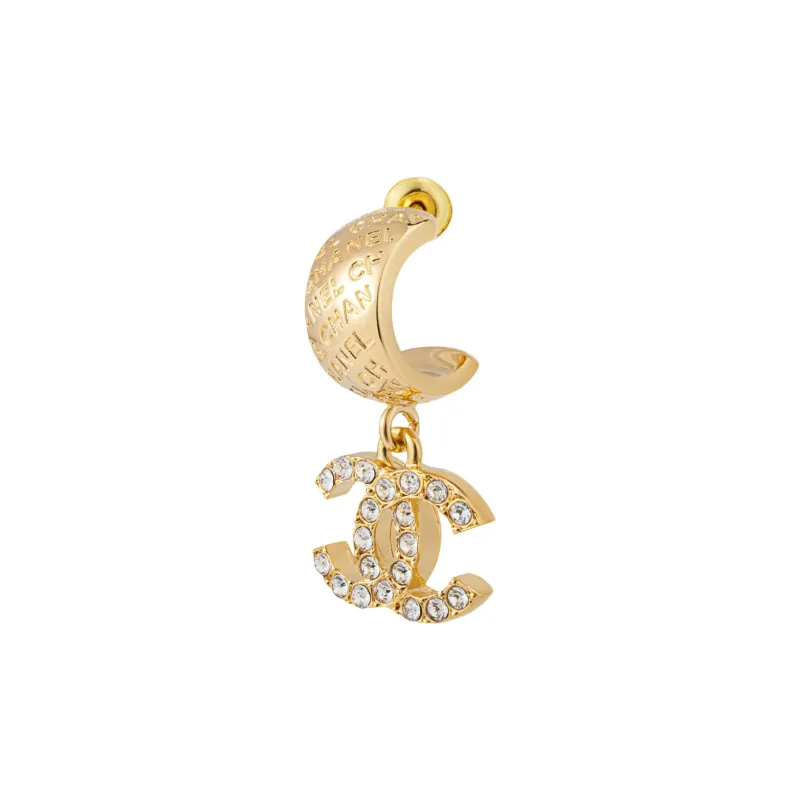 CHANEL Pearl Earrings Women's Gold And Crystal-3