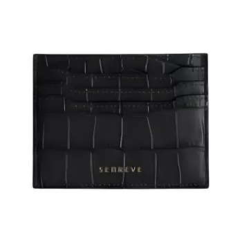 SENREVE Crocodile Pattern Embossed Leather Wallet Women's Black & Gold