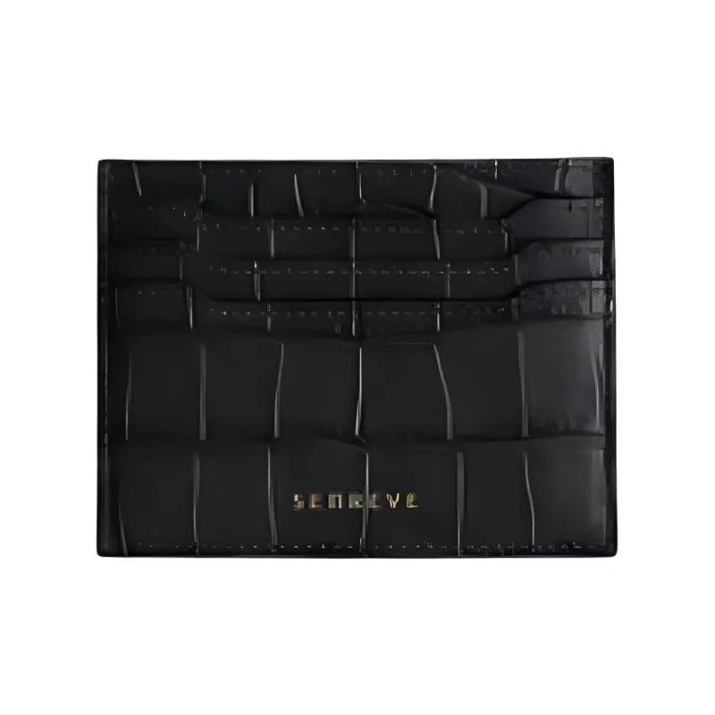 SENREVE Crocodile Pattern Embossed Leather Wallet Women's Black & Gold-0