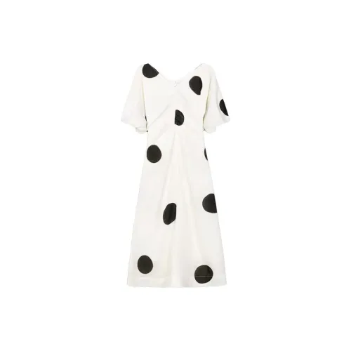 Roselingling Short-Sleeved Dresses Women's White Base With Black Dots