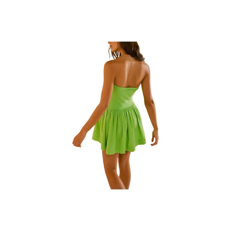 FREE PEOPLE Onda Drop-Waist Tube Mini Sleeveless Dress Women's Bright Lime/Bright Lemon-1
