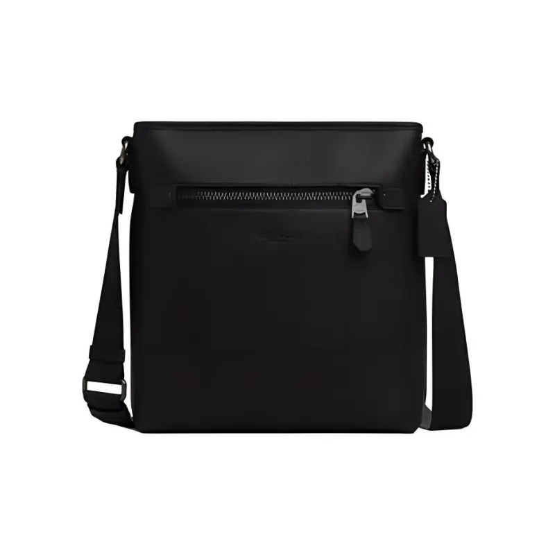 COACH Refined Pebble Leather With Smooth Calfskin Shoulder Bag, Crossbody Bag Medium Size Men's Black-0