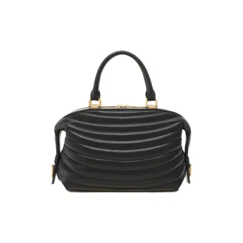 FERRAGAMO Quilting Calfskin Bowling Bag Handbag Small Size Women's Black