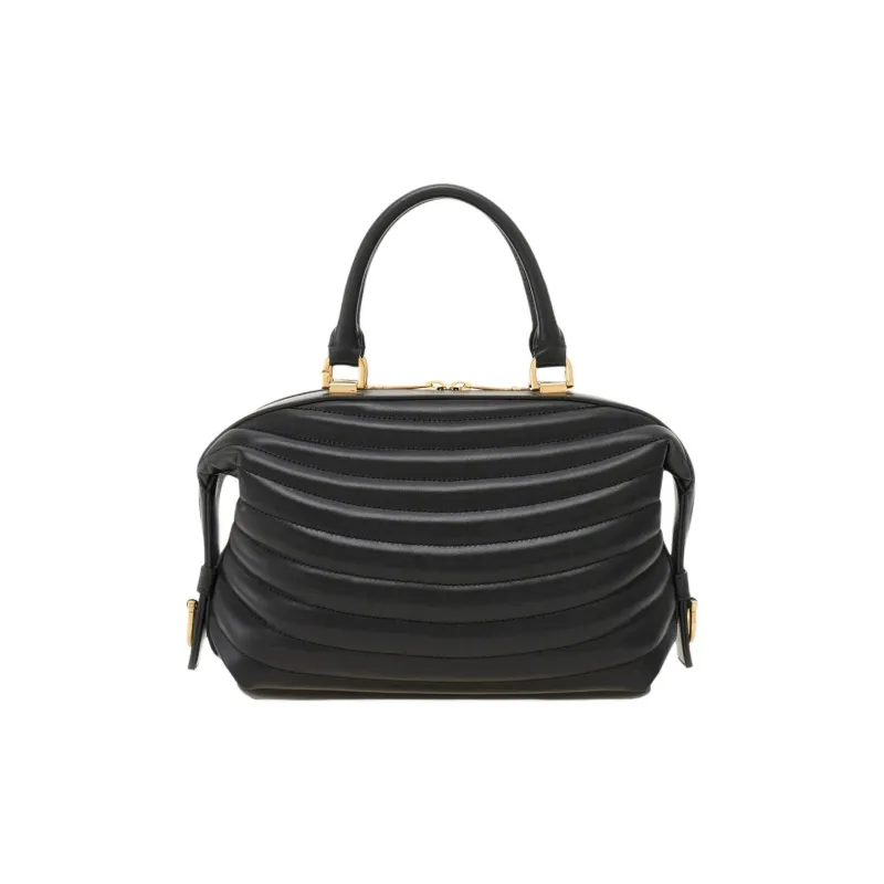 FERRAGAMO Quilting Calfskin Bowling Bag Handbag Small Size Women's Black-0