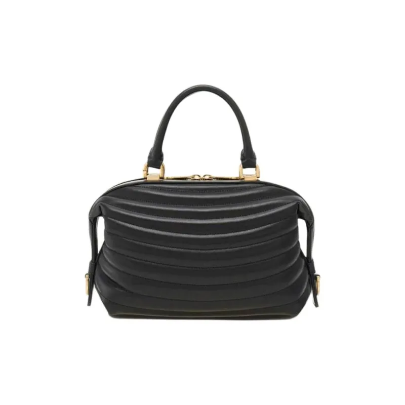 FERRAGAMO Quilting Calfskin Bowling Bag Handbag Small Size Women's Black-4