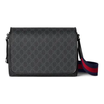 GUCCI Canvas With Leather Binding Shoulder Bag, Crossbody Bag Men's Gray