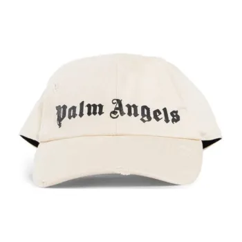 PALM ANGELS Logo Printed Distressed Baseball Cap