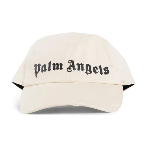 PALM ANGELS Logo Printed Distressed Baseball Cap
