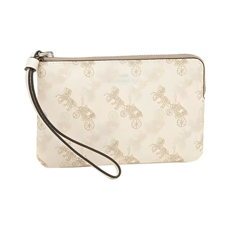 COACH Corner Zip Canvas Coin Purse Clutch Women's Cream White-2