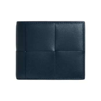 Bottega Veneta CASSETTE Calfskin Wallet Men's Dark Blue With Amber Accents