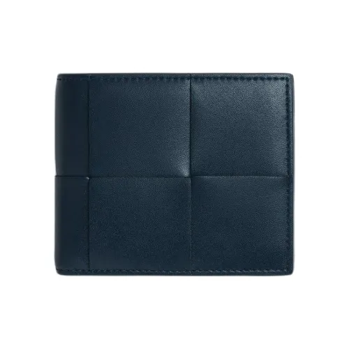 Bottega Veneta CASSETTE Calfskin Wallet Men's Dark Blue With Amber Accents