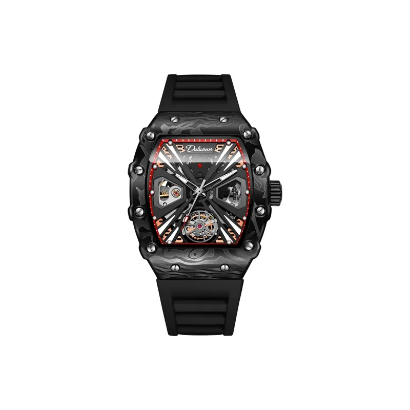 Dulunwe Automatic Mechanical Movement Rubber Band Strap Watch Men's Watches Black Dial-5