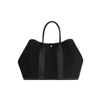HERMES Garden Party Woolycot Canvas With Negonda Calfskin Garden Bag Handbag Women's Black