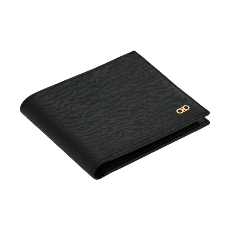 FERRAGAMO GANCINI Soft Cow Leather Wallet Men's Black-3