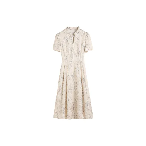 Hang Yi Court Short-Sleeved Dresses Women's Khaki