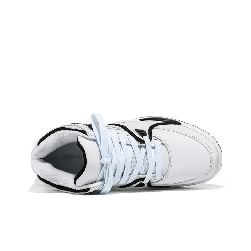 CVOJOO Puffy Shoes Wear-Resistant Mid-Top Skateboard Shoes Unisex White Black-3