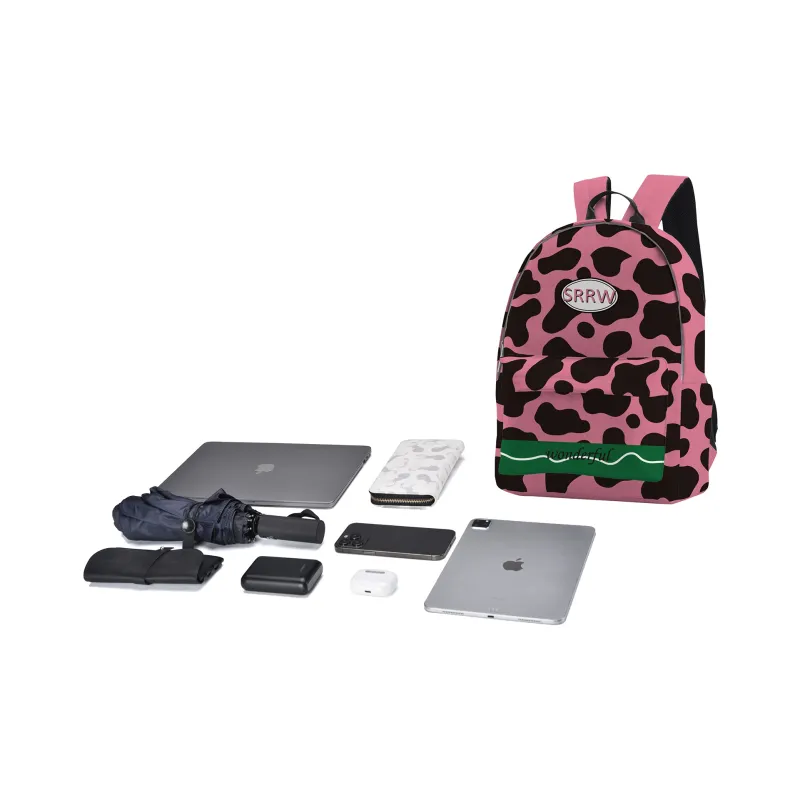 SRRW PU Student Backpack Regular Unisex Black Pink-4