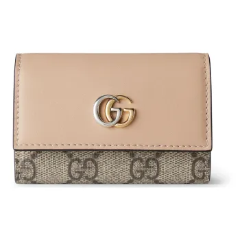 GUCCI GG Marmont Canvas With Leather Binding Key Pouch Women's Beige & Ebony