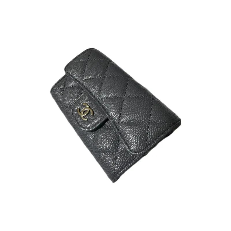 CHANEL Grain Embossed Calfskin Coin Purse, Wallet, Card Holder Women's Dark Gray-1