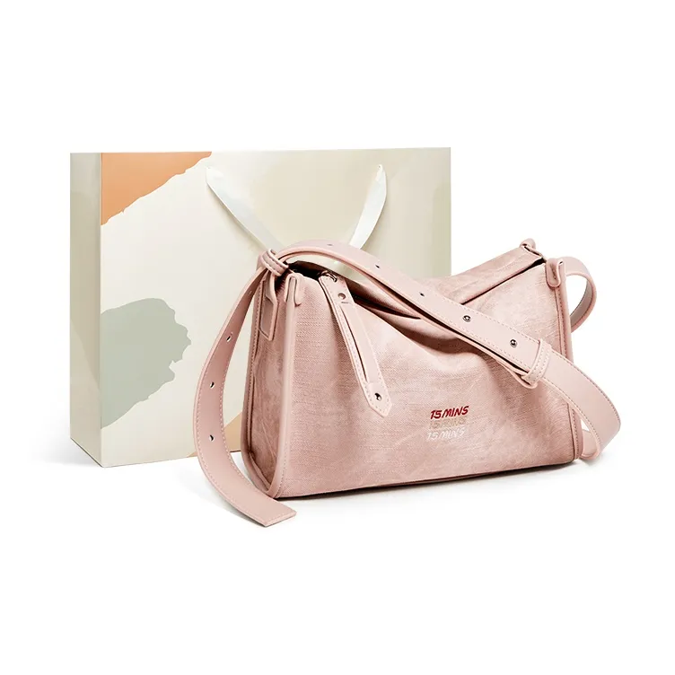 15 MINS Synthetic Leather Shoulder Bag Medium Size Women's Ecru & Apricot/Denim Blue/Dusty Pink-8