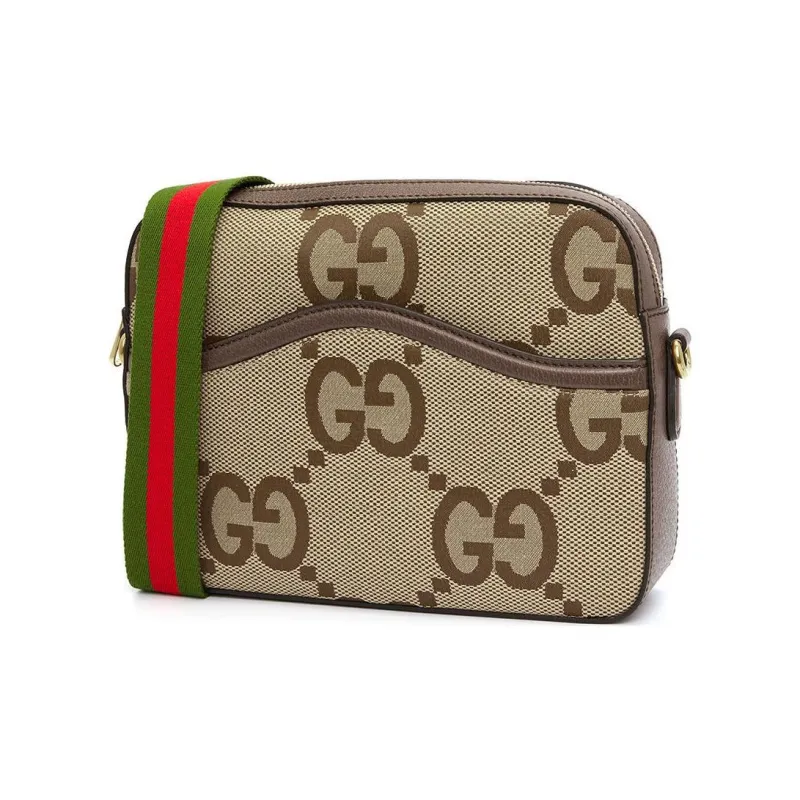 GUCCI Canvas With Leather Messenger Bag Canvas Bag Shoulder Bag Crossbody Bag Unisex Camel/Brown-1