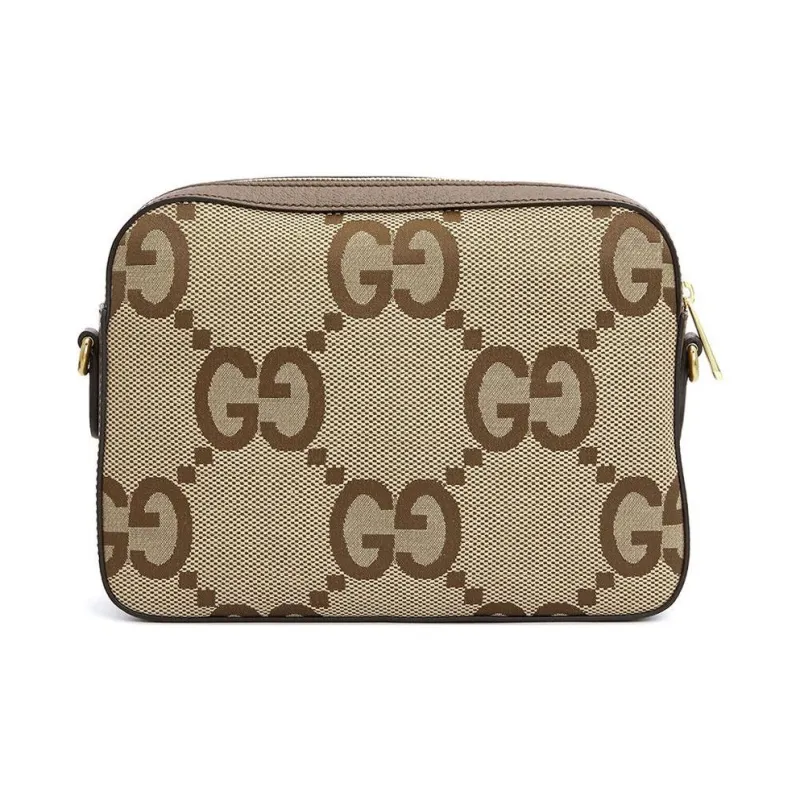 GUCCI Canvas With Leather Messenger Bag Canvas Bag Shoulder Bag Crossbody Bag Unisex Camel/Brown-3