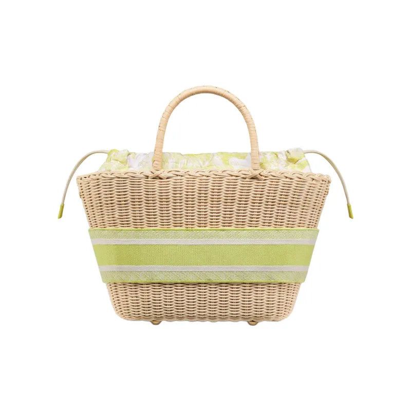DIOR Toile De Jouy Jacquard Fabric Wicker Handbag Shoulder Bag Crossbody Bag Women's Natural Pitted Lemon-2