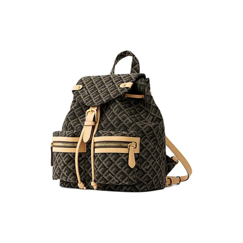 FION Fabric Monogram Backpacks Regular Unisex Coffee Light Camel-1