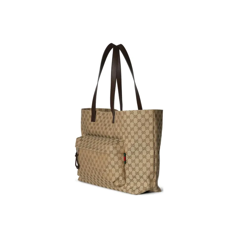 GUCCI Canvas Tote Bag Shopping Bag Handbag Large Size Men's Brown-1
