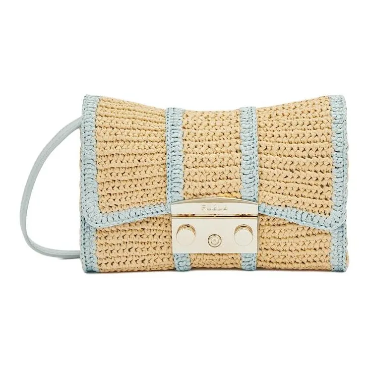 Furla Metropolis Collection Raffia Crossbody Bag, Shoulder Bag Women's Natural And Lake Blue-0