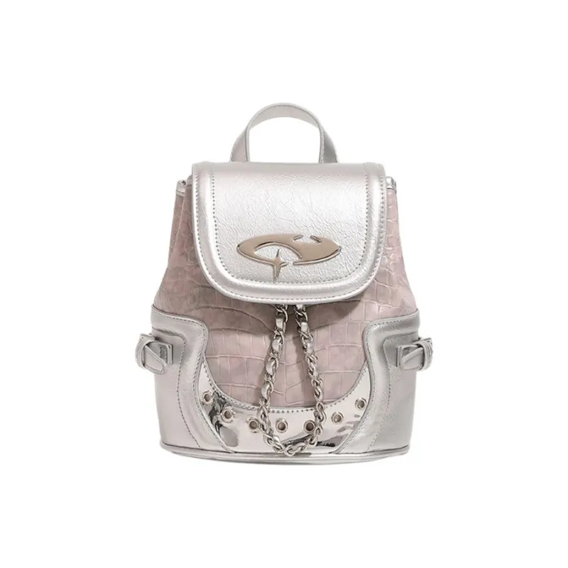 Carksky PU Portable One Shoulder Backpack Women's Black/Dusty Pink-7